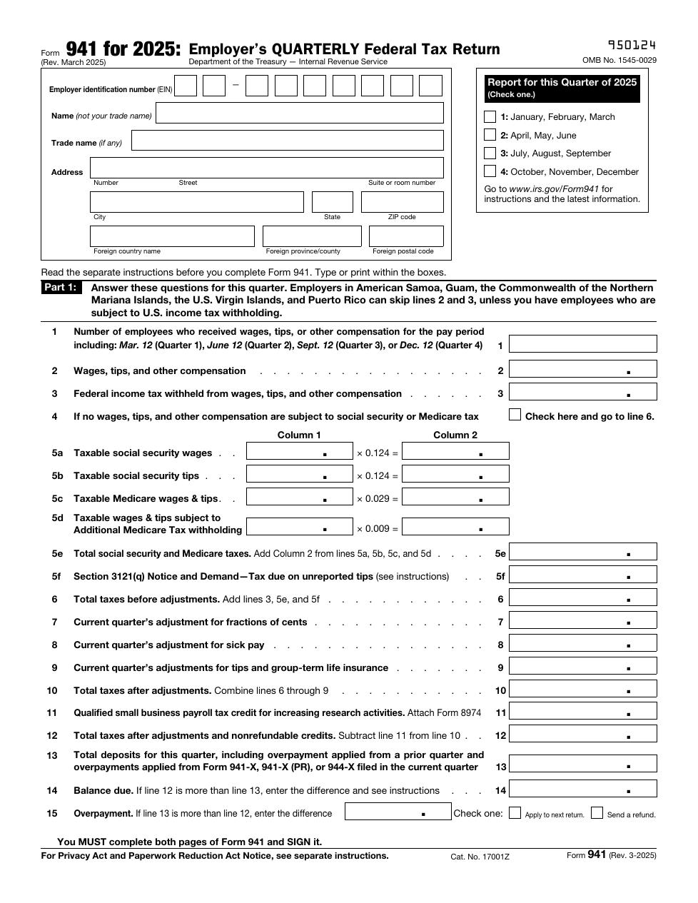 Form 941 PDF preview