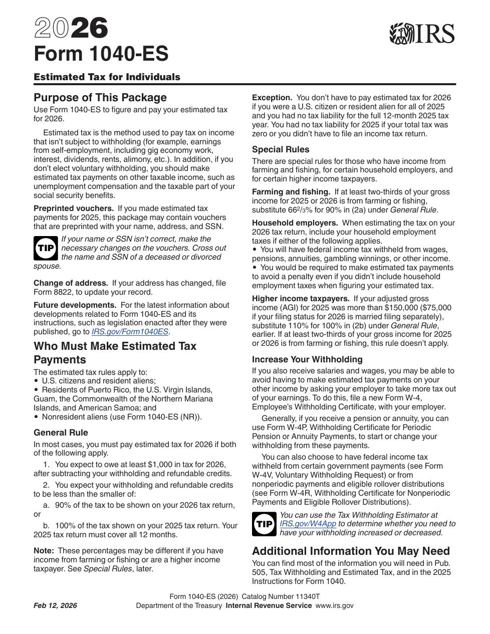 Form 1040 ES PDF preview