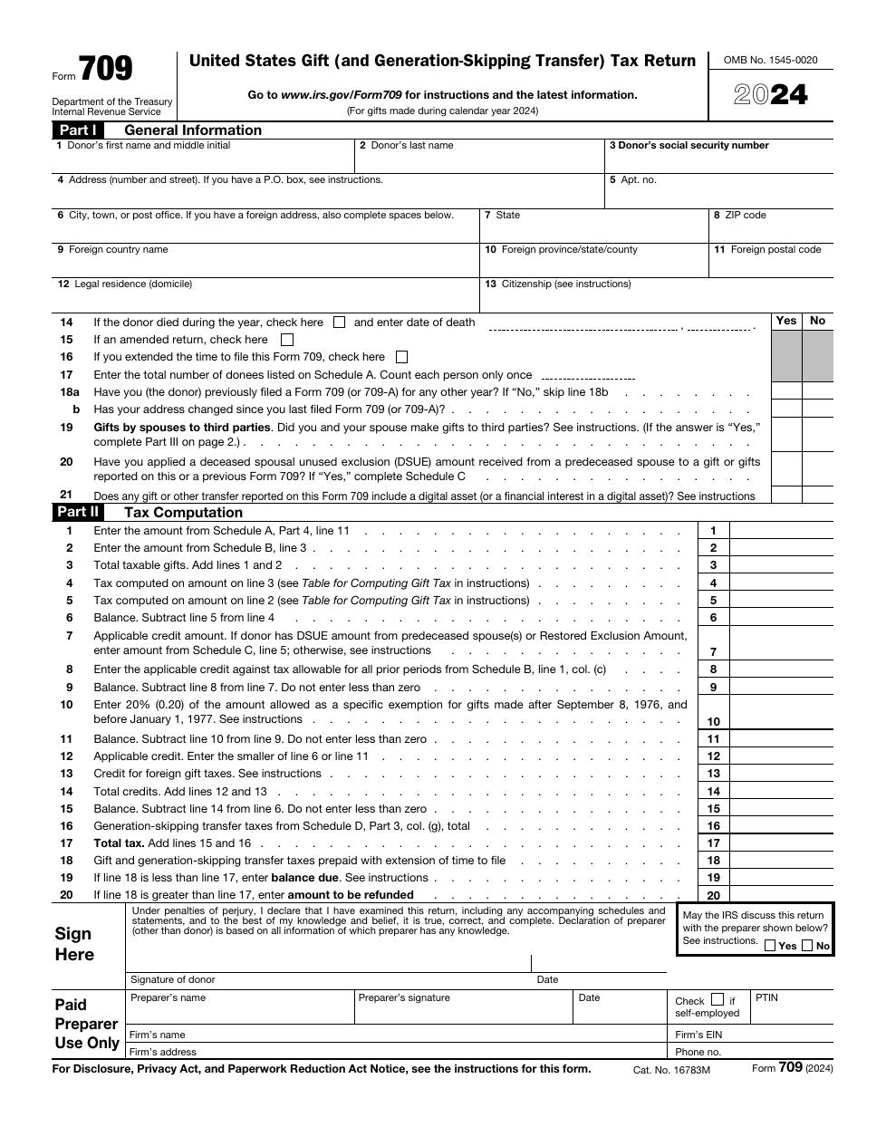 Form 709 PDF preview