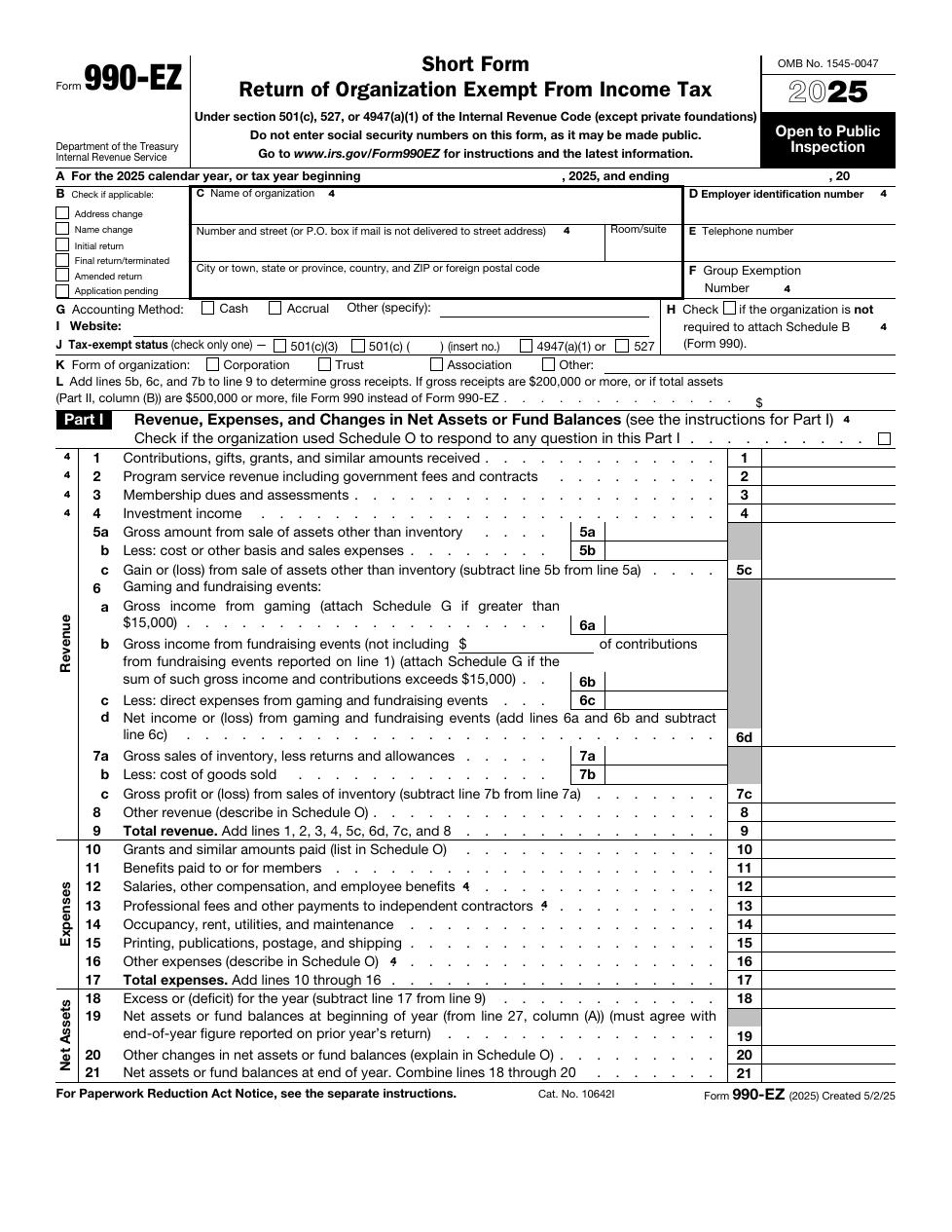 Form 990 EZ PDF preview