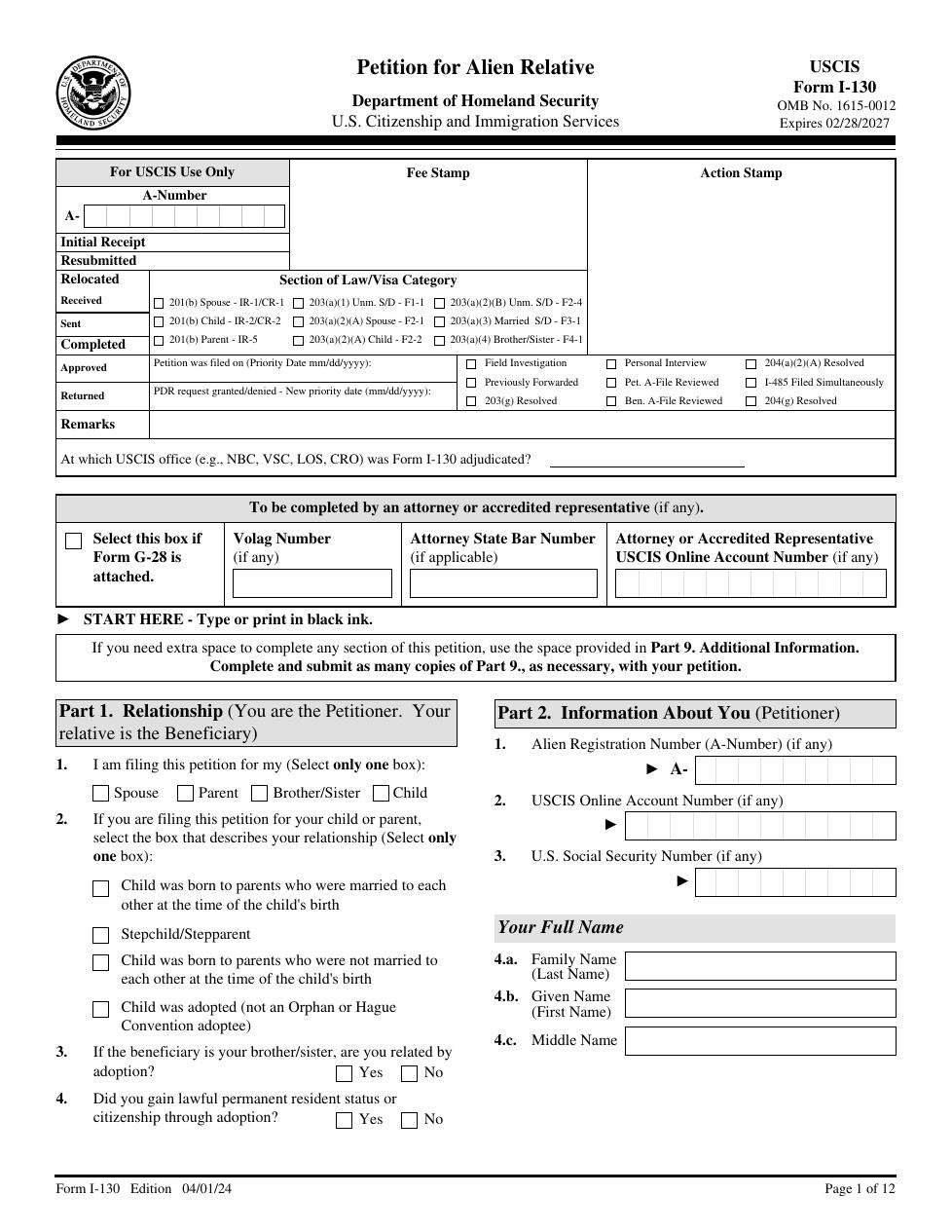 Form I-130 PDF preview